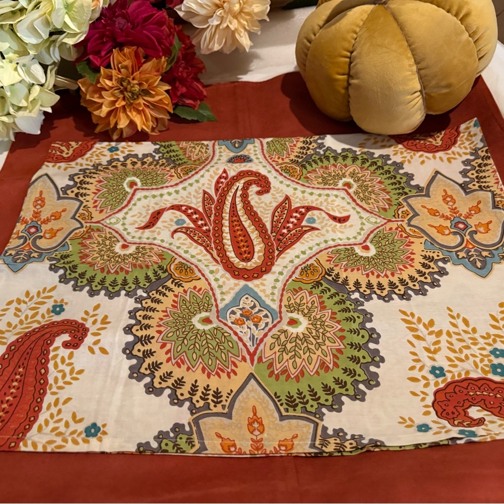 New Pottery Barn 100% Cotton Holiday Paisley Kitchen Tea Towel, Red. 20 X 30”